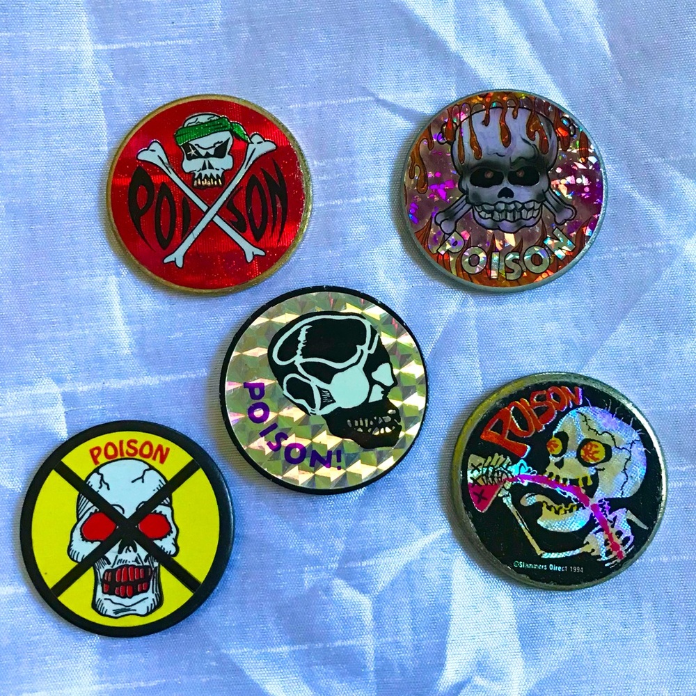 Rare Vintage Holographic Metal Pog Slammers set of five 1990s